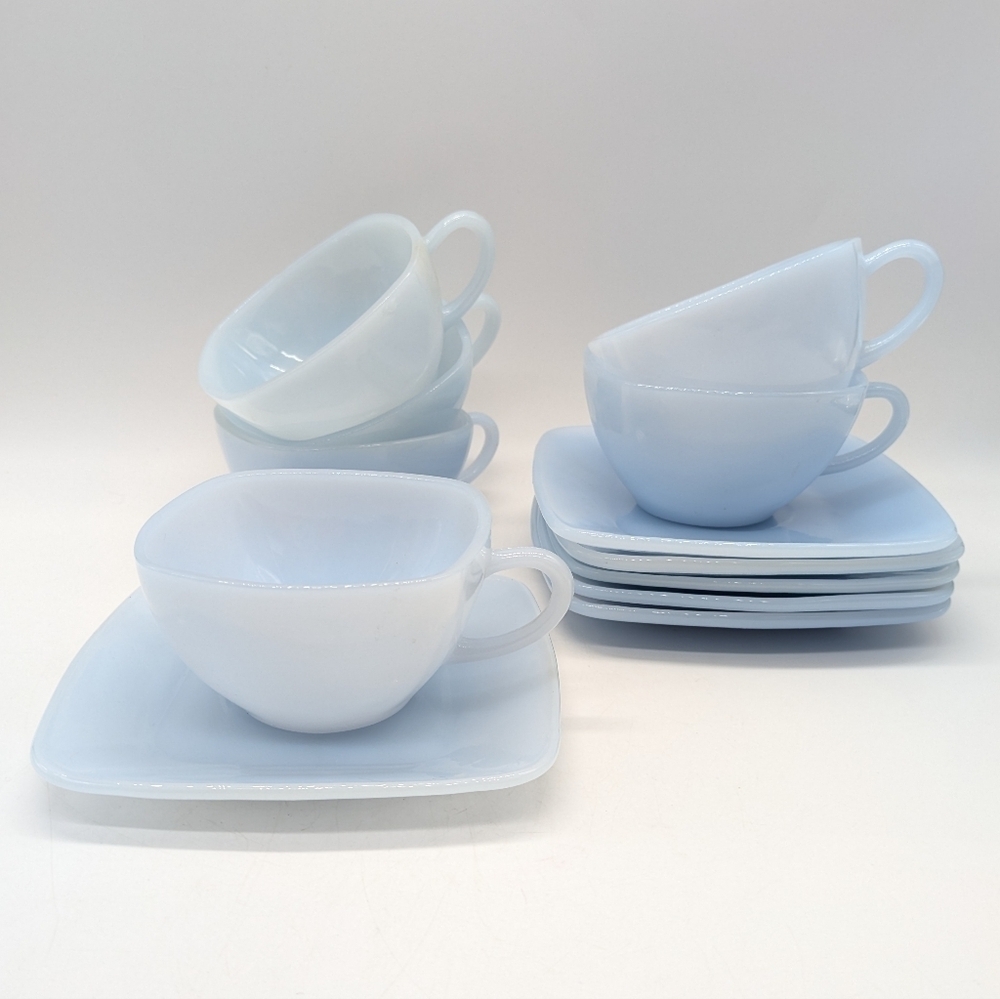 Vintage Anchor Hocking Fire King Azurite Charm Blue Cup & Saucer 12 PC Set